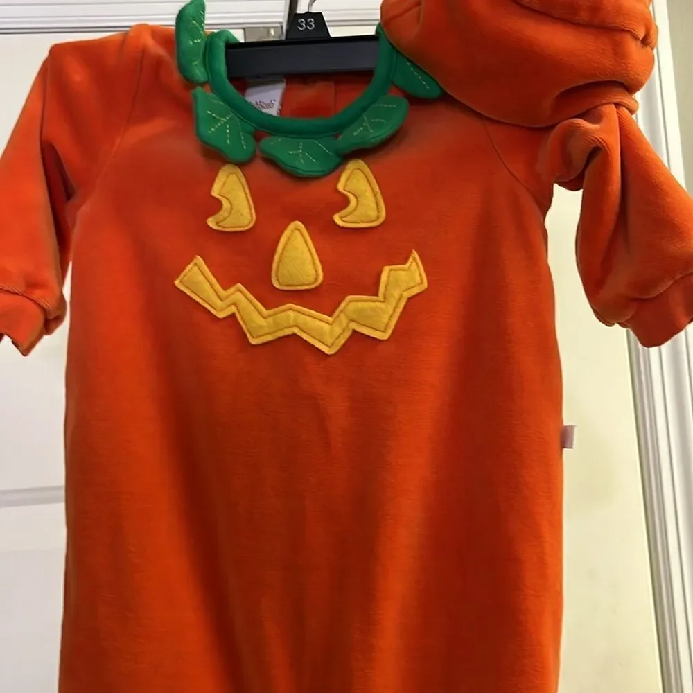 Osh Kosh Baby Orange Pumpkin Soft Fleece Snap One Piece with Hat- 12 months